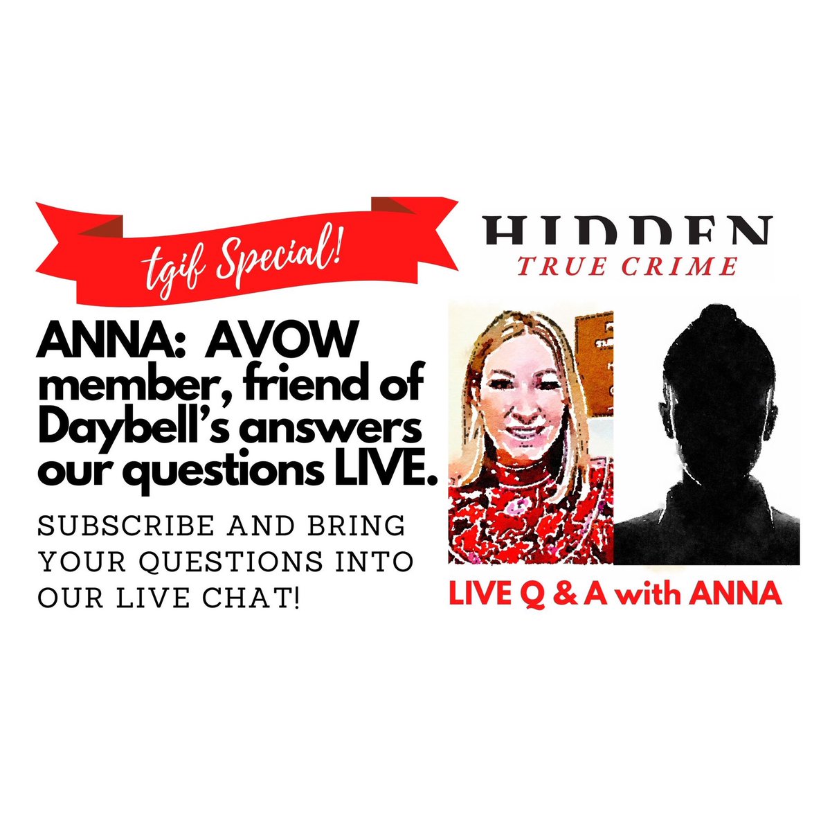 HiddenTrueCrime's tweet photo. Don’t miss TGIF Tonight! (Link below) Anna knows EVERYONE 👀. #ChadDaybell? Yes. #JulieRowe? Yep! Garth &amp; Emma? Indeed. #ChristopherParrett? Yes. Mike &amp; #NancyJames? Youbetcha! Subscribe to our YouTube channel below so you can join chat &amp; ask Q’s. 7pacific
https://t.co/AGxDpYbx57 https://t.co/OF3x5jt4zx