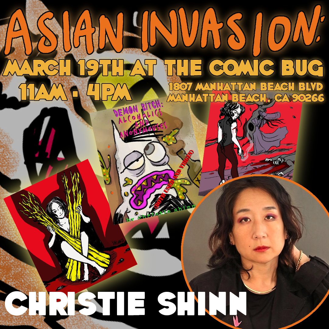 thecomicbug's tweet photo. 1/ We're proud to present #AsianInvasion : an Asian Comic Creator Celebration organized by @HoraToraStudios 3/19 11-4p! 
Christie &amp; @IAmDemonBitch will be representing, as are @Hydehermitstud1 , @UpperDeckEnt sketch card artist @Lak_Lim @RenHanami &amp; Don Schmidt of a Ninja Mom! https://t.co/skpAYMJh78