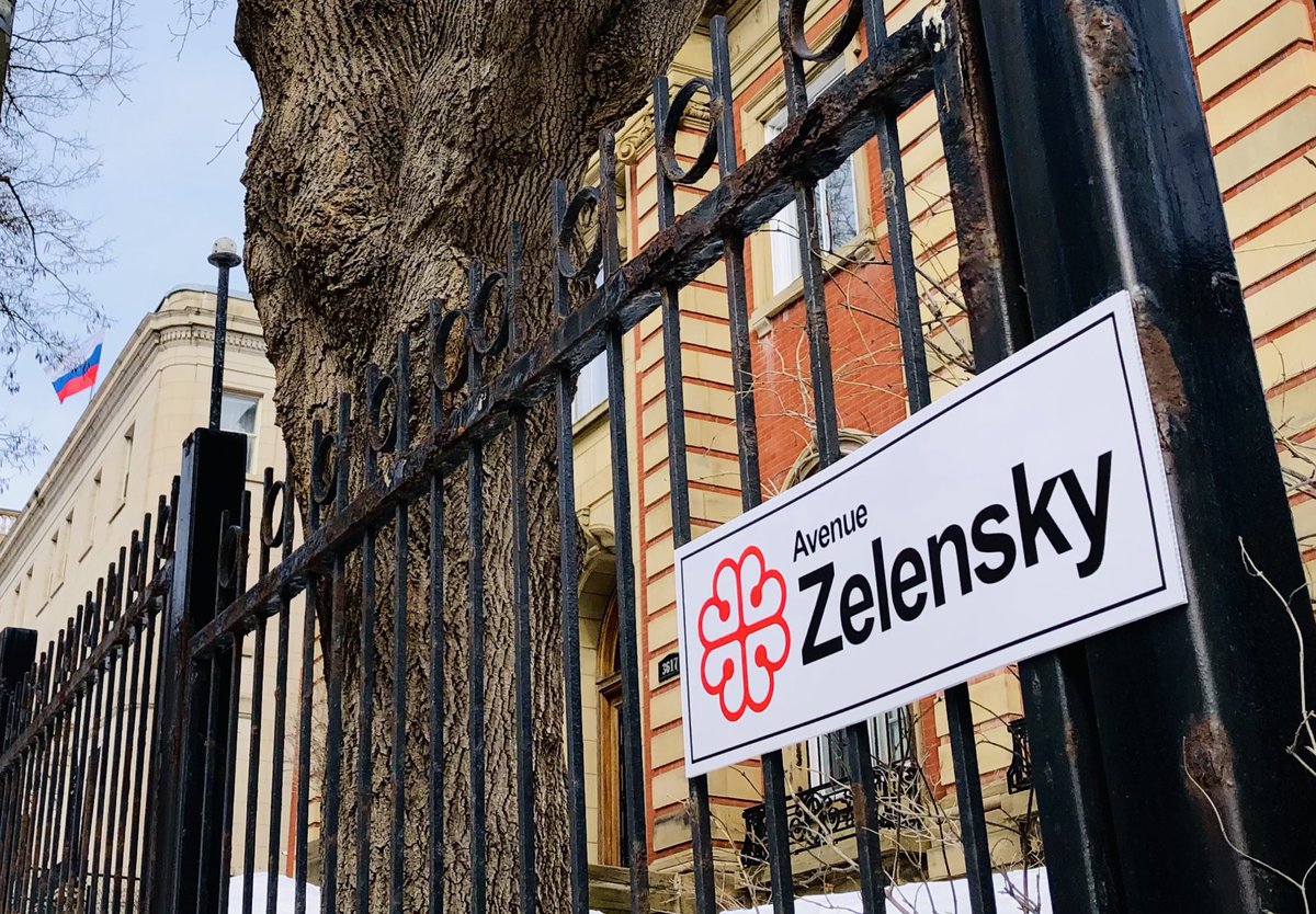 Natgil19's tweet image. The Russian Embassy in Montréal is now on Zelensky ave