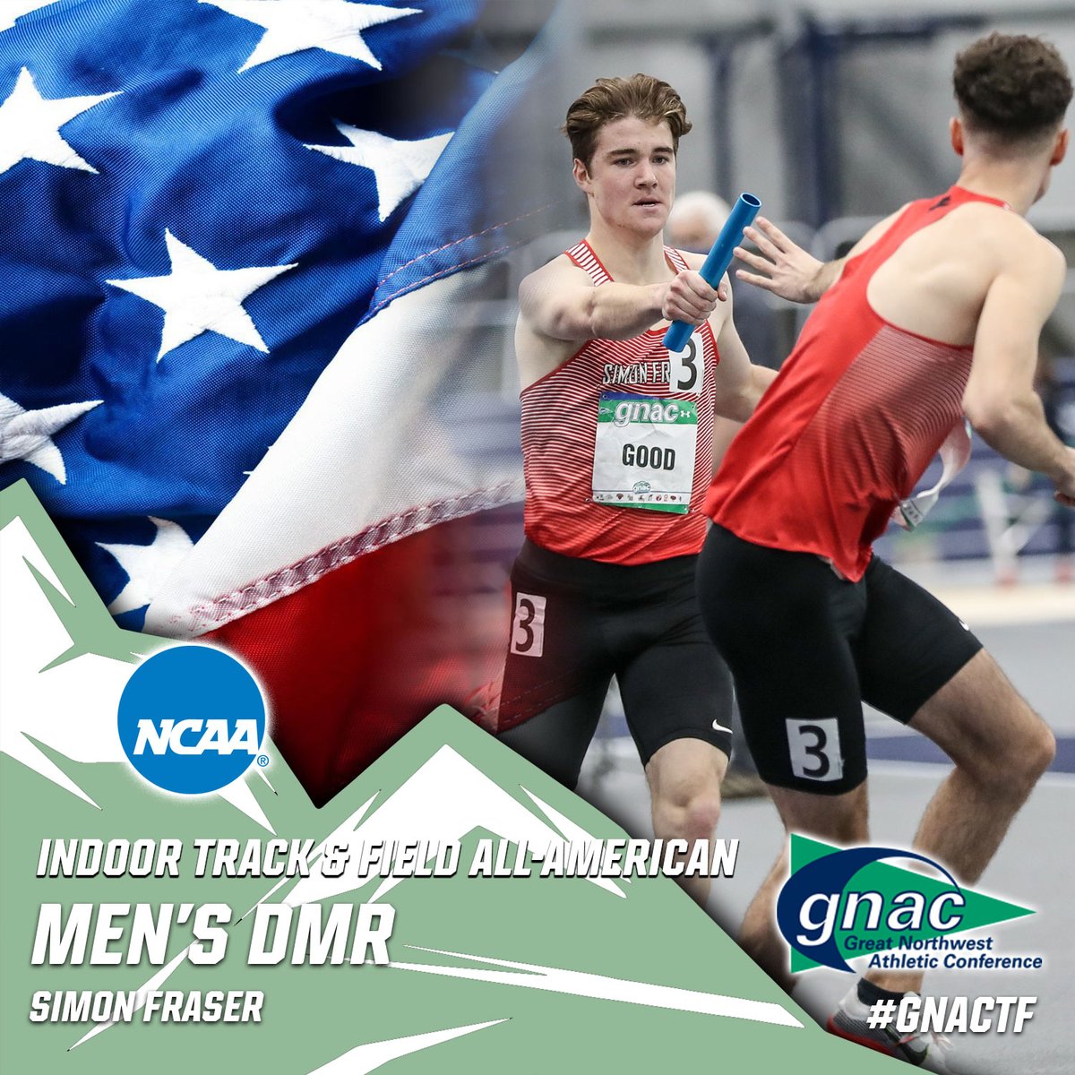 GNACsports's tweet photo. #GNACTF | What a race for the @sfu_athletics men’s DMR. They are the national runners-up at the #D2ITF Championships with a new conference record time of 9:36.05! https://t.co/7eNqIJBI9J