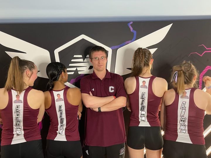TedPriestly's tweet photo. So proud of these incredible girls, and so thankful for such an amazingly supportive and inspiring @CoachGuarente who (literally) has their backs! Good luck🦁, go fast and turn left👍#CHStrack #Nationals 📸credits: Chris Hall👊 https://t.co/IQIjtcfRwX