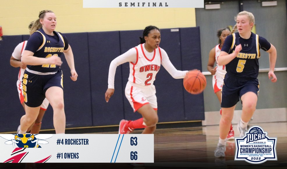 𝑪𝒉𝒂𝒎𝒑𝒊𝒐𝒏𝒔𝒉𝒊𝒑-𝒃𝒐𝒖𝒏𝒅 ‼️

Top-seeded Owens fights to the end, earning a 66-63 victory over Rochester and clinching a spot in the 2021-22 #NJCAAWBB DIII Championship! 

njcaa.org/sports/wbkb/20…