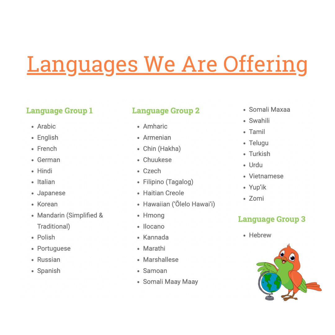 English > Urdu, Russian, Vietnamese, Hebrew, Korean, German, Hindi