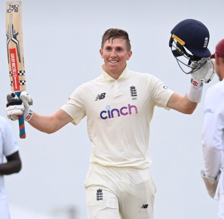 ImTanujSingh's tweet photo. Fantastic Hundred scored by Zak Crawley. He is Unbeaten 117* runs from 200 balls including 16 Fours against West Indies in the First Test match. His second Test Ton and both comes in Away. Well played, Zak Crawley. #WIvENG https://t.co/o8UJO2nLhi