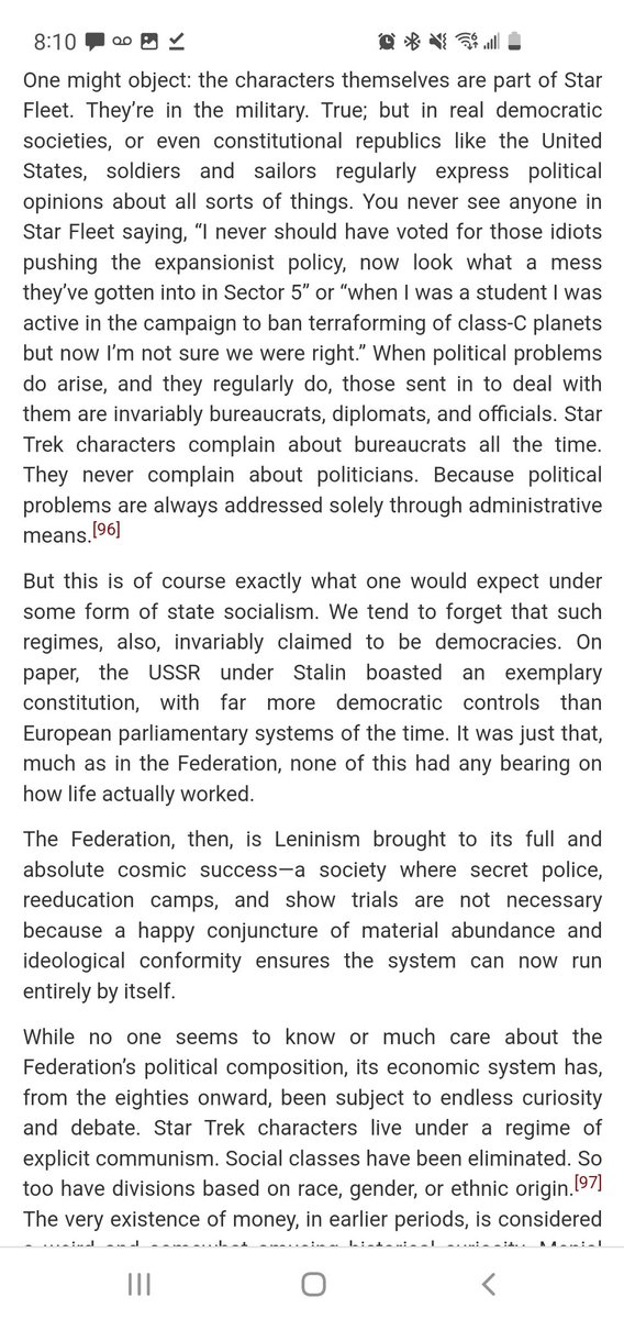 mike_roark45's tweet photo. @paradoomer I don't know if you seen Graeber's writings on Star Trek, but as a fellow Trek stoner, I found this interesting. It's from 'The Utopia of Rules'. Also this is the best retort to Trek is fascist that I've read. https://t.co/IBPmgJDSrv