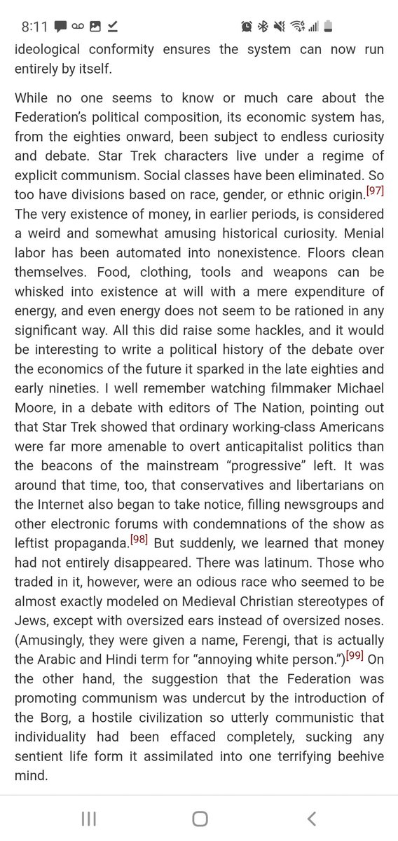 mike_roark45's tweet photo. @paradoomer I don't know if you seen Graeber's writings on Star Trek, but as a fellow Trek stoner, I found this interesting. It's from 'The Utopia of Rules'. Also this is the best retort to Trek is fascist that I've read. https://t.co/IBPmgJDSrv