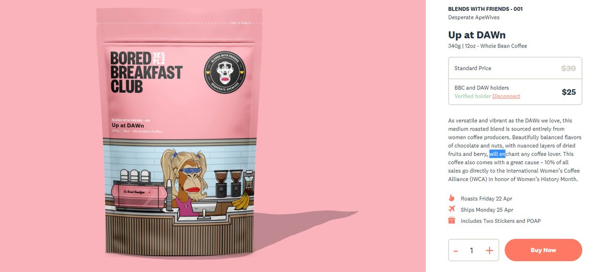 coffeenerd_eth's tweet photo. This collab was meant to be!💚Got my order in before they're all gone! ☕️☕️☕️ @BoredBreakfast and @DApeWives 
#VerifiedHolder
#NFTcollabs 
#NFTutility https://t.co/QR2jg16uwB https://t.co/I7FfMiaaIK