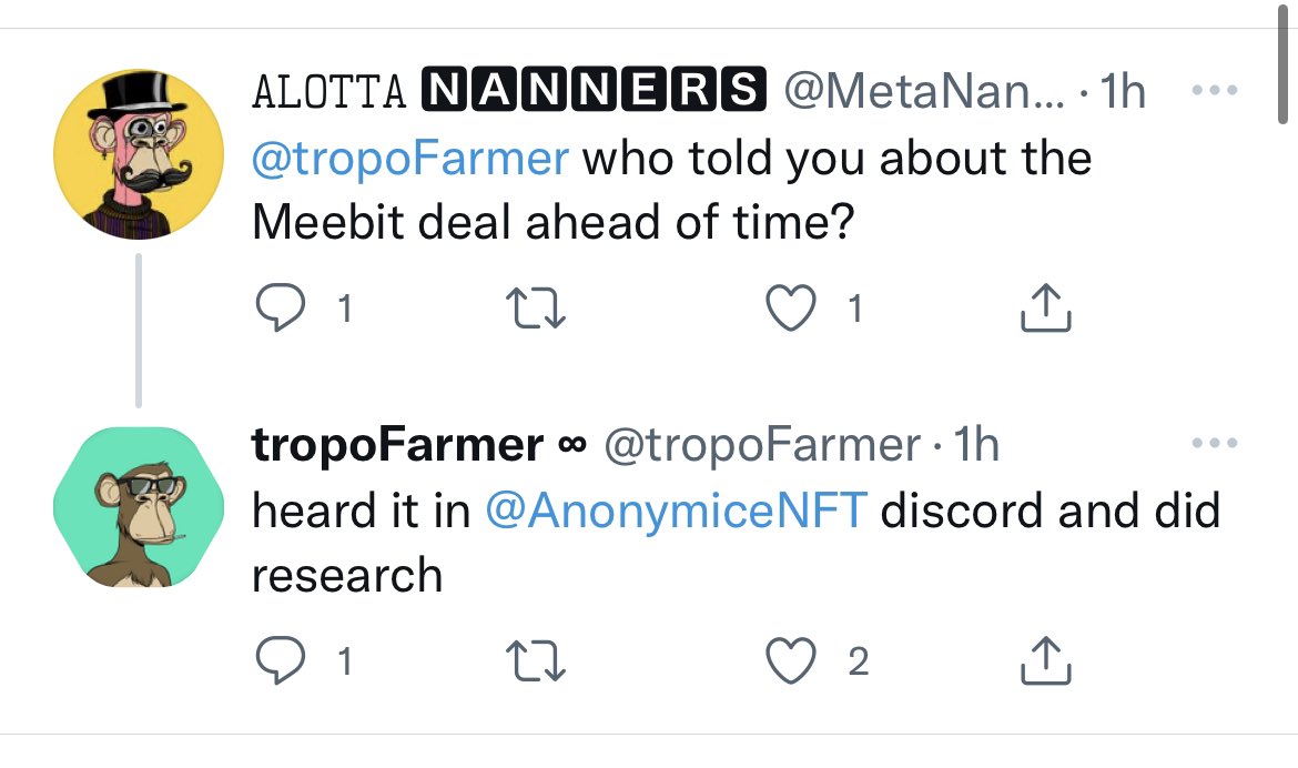 Mice Alpha knows.

Not just calls, not just random info. 

We talk, analyze, share info. 

By yourself, it’s hard to make sense of the market. 

Collectively there’s a lot we can get through.

Get yourself a Genesis or Baby Mice and see for yourself.