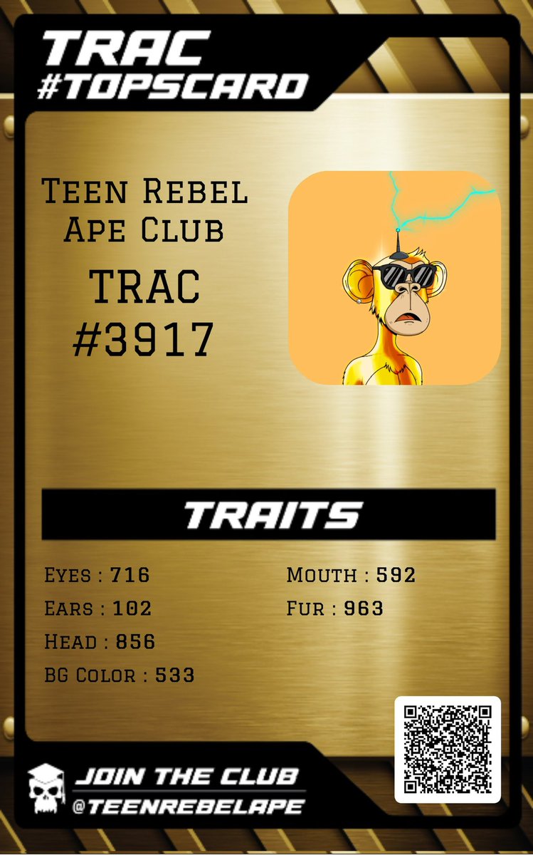 TRAC_SB_'s tweet photo. @TeenRebelApe Have you gotten your #TRAC Topscard ? We taking off 🚀🚀🚀🚀 Announcements coming! Dont Miss It! #NFTs #NFTGiveaway #NFTCollection Look into our #roadmap ✅ https://t.co/uB55VlML9T