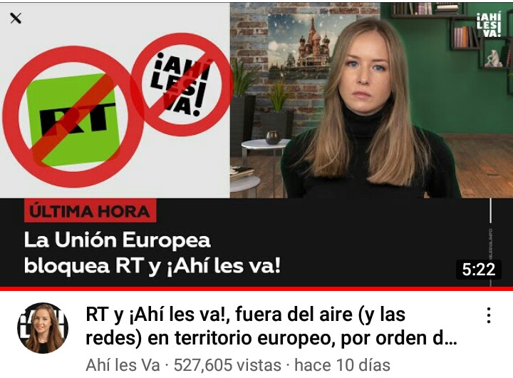 Los "campeones de la libertad"🇺🇸han eliminado el canal d YouTube AHÍ LES VA d la periodista <a href="/inafinogenova/">Inna Afinogenova</a>. Ven en la censura una forma d compensar su no participación bélica en un conflicto donde ellos también tienen responsabilidad, Inna ya lo venía advirtiendo desde hace días: