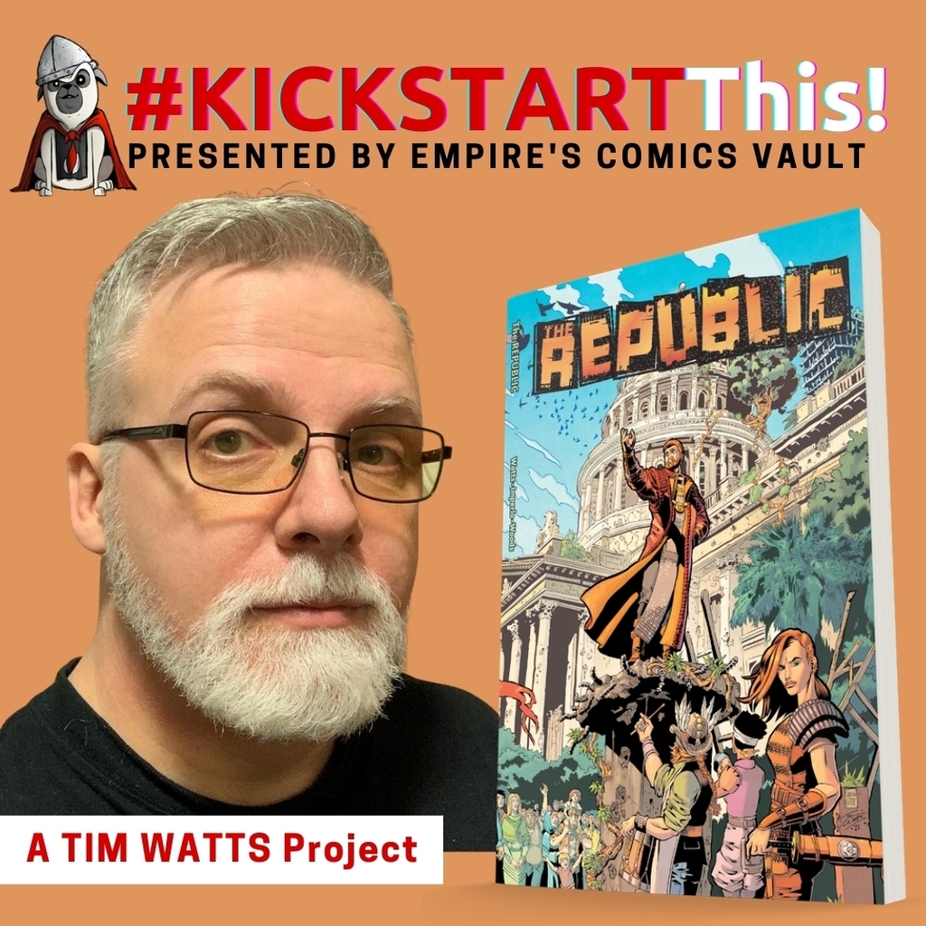 EmpiresComics's tweet photo. TOMORROW morning at 9:00 a.m. PT, I'm interviewing Tim Watts, aka @tbw753, about his runaway #Kickstarter campaign for his new comics story, #TheRepublic.
Please join us. Watch on our channels--YouTube, FB, Twitter.
#KickstartThis! at https://t.co/aMuWbA9xDR
DATE: Saturday,… https://t.co/KOKCvwP8Um