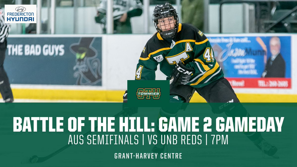 It's Semifinal Gameday for our Tommies Women's Hockey Team! They host UNB at the Grant-Harvey Centre at 7pm for Game 2 in the best of 3 Semifinal series! 

Help us fill the GHC to cheer on our Tommies in their battle for a chance at the AUS Championship Banner! 

#GoTommiesGo