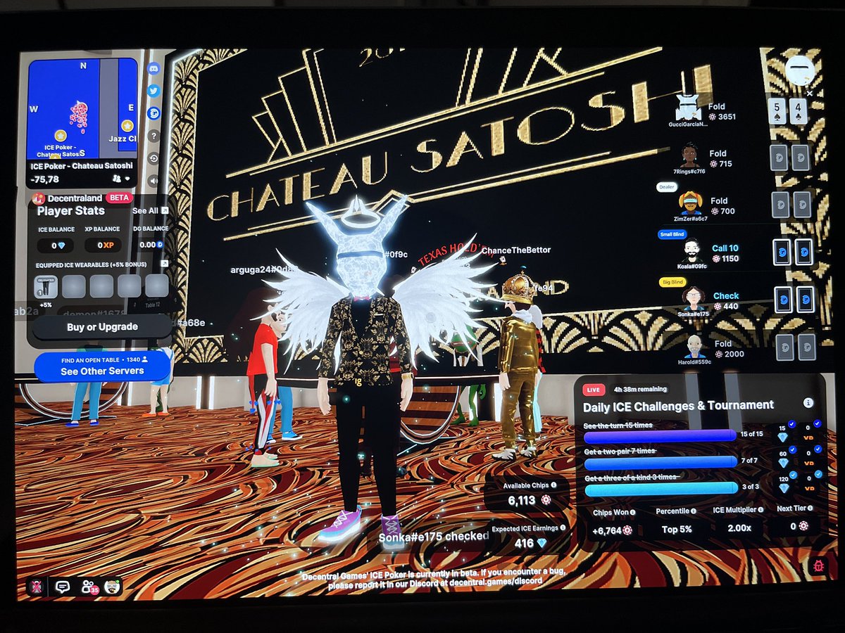 GucciGarciax's tweet photo. Thereβs no better place to be after crushing it at the #DecentraGames #ICEPoker Lounge than the @IcePokerRentals Headquarters Located at 24, -52 !! Come Party and Join @Allies_Game @IcyHot_DCL and tune into @fspadex https://t.co/BL0izXc30Y for live IcePoker Delegation now! ππ https://t.co/Mpx9CMx9O6