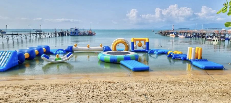MandalaySamui's tweet photo. The new inflatable Water Ninja park is now open at Samui Pier Resort. Opening specials 100 baht/hour or 300 baht for all day.
#KohSamui #Thailand #Travel #VisitSamui https://t.co/zXUdPgB8uS