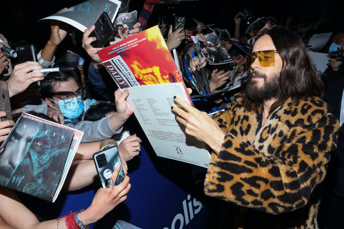 SonyPictures's tweet photo. First stop on the @MorbiusMovie tour: Mexico! Check out @JaredLeto and @AdriaArjona at the special fan screening. https://t.co/Uk1KASLA6t