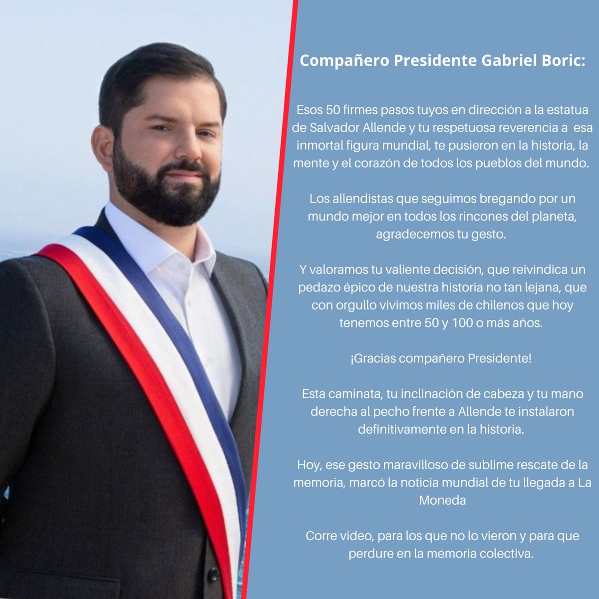 Compañero Presidente ⁦@gabrielboric⁩ este hermoso texto lo escribió nuestro querido periodista Erasmo Lopez!