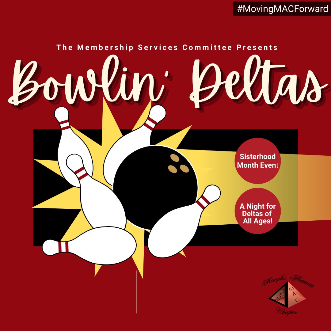 MemphisDST's tweet photo. The Memphis Alumnae Deltas continued to share in the Joy of our Sisterhood, with a little physical activity, last night bowling at Andy B's!
We can't wait to continue the fellowship this month! #MovingMACForward https://t.co/qjstj4imj3