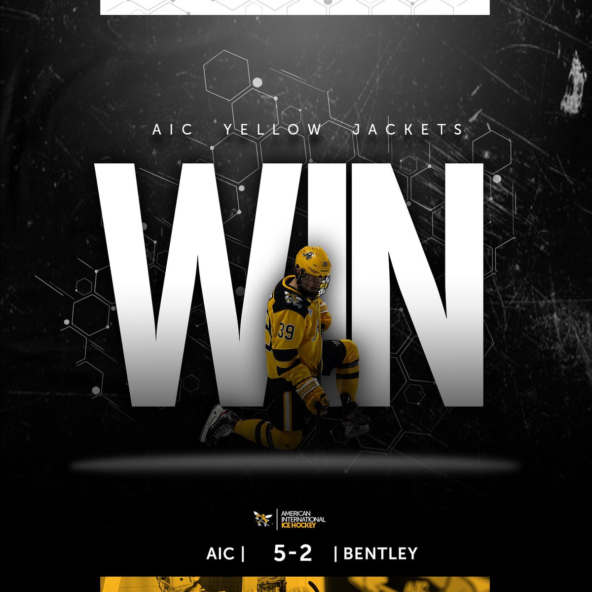 AIC_Hockey's tweet photo. #YELLOWJACKETSVICTORY!
5-2 final over @BentleyHockey!
#HiveDefended https://t.co/JgwTUESWUM