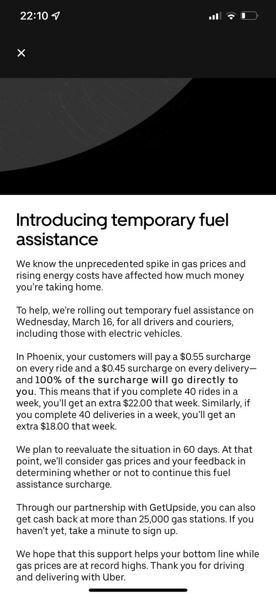 Cody62000202's tweet photo. @Uber acting like they care then they slap some shit like this in drivers faces 18 dollars extra a week for gas lmfao. Thank god I haven’t driven for them for months https://t.co/A5Y1Oo1LFX
