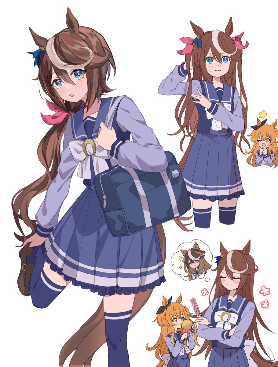 mayano top gun (umamusume) ,tokai teio (umamusume) horse tail multiple girls horse ears animal ears tail tracen school uniform long hair  illustration images