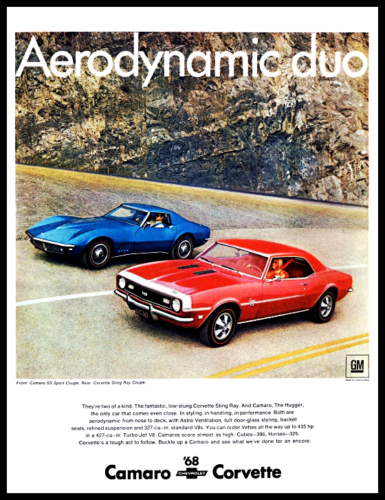 USA_Vintage_Ads's tweet photo. Aerodynamic Duo, 1968 Camaro and 1968 Corvette

#1960s #cars #automobiles #Chevrolet  #retro https://t.co/xjlTbE5giN