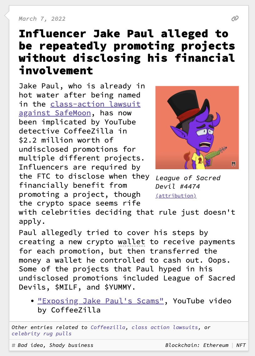 Influencer Jake Paul alleged to be repeatedly promoting projects without  disclosing his financial involvement March 7, 2022 https://t.co/i4OgRcQV9s