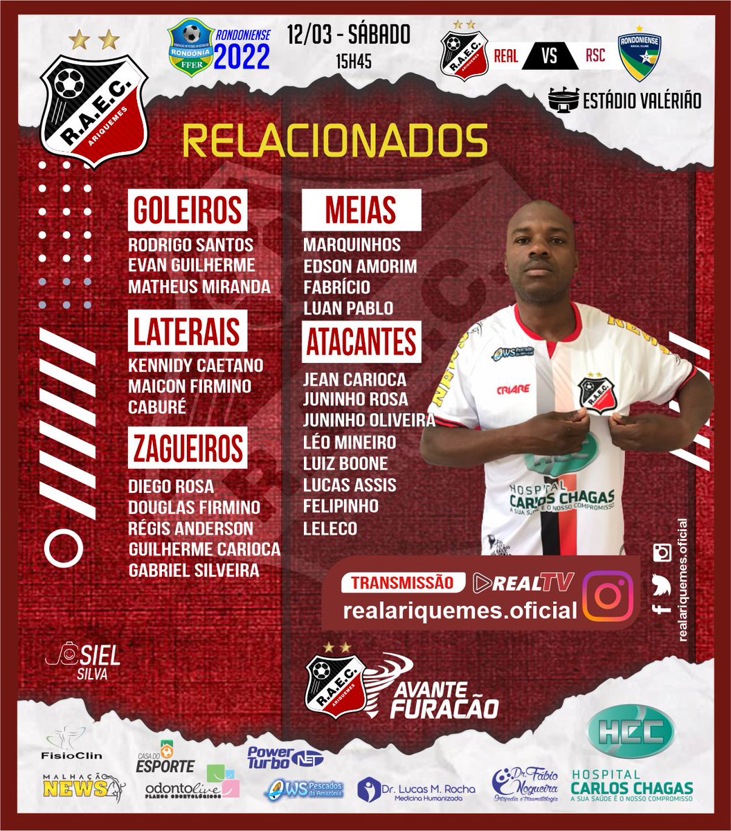 AriquemesReal's tweet photo. Confira os atletas relacionados para o jogo deste Sábado (12) entre Real Ariquemes x Rondoniense pela terceira Rodada do Campeonato Estadual Profissional. https://t.co/LprhuZVlsM