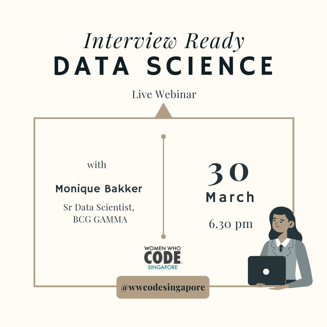 Wwcodesingapore's tweet image. Hear! Hear! We bring you a special  #DataScience edition of our #WWCodeInterviewReady Series with Monique Bakker, this 30 March at 6.30 pm. Register NOW for the live webinar at cutt.ly/YAZ3qNN 🤩
#womenwhocode #womenintech #wwcodesingapore #womenindatascience #womencoders
