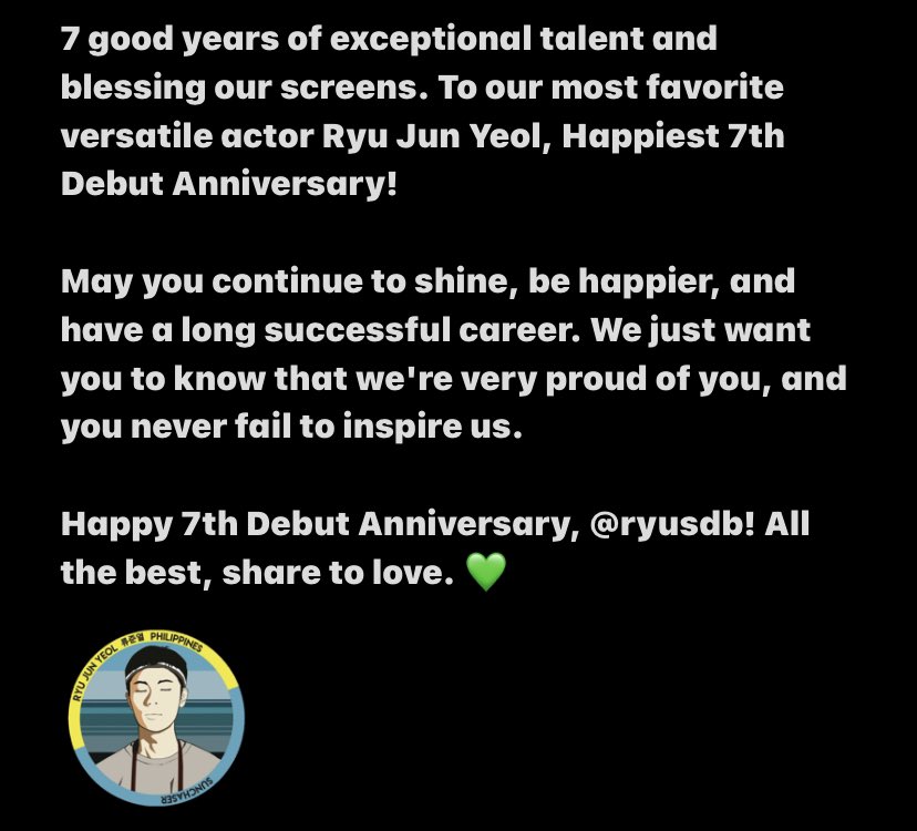 ph_ryujunyeol's tweet photo. [20220312] #Lucky7YearsWithRyu

7 good years of exceptional talent and blessing our screens. To our most favorite versatile actor Ryu Jun Yeol, Happiest 7th Debut Anniversary! 

May you continue to shine, be happier, and have a long successful career.

#RyuJunYeol  #류준열 https://t.co/tul1N21zCj