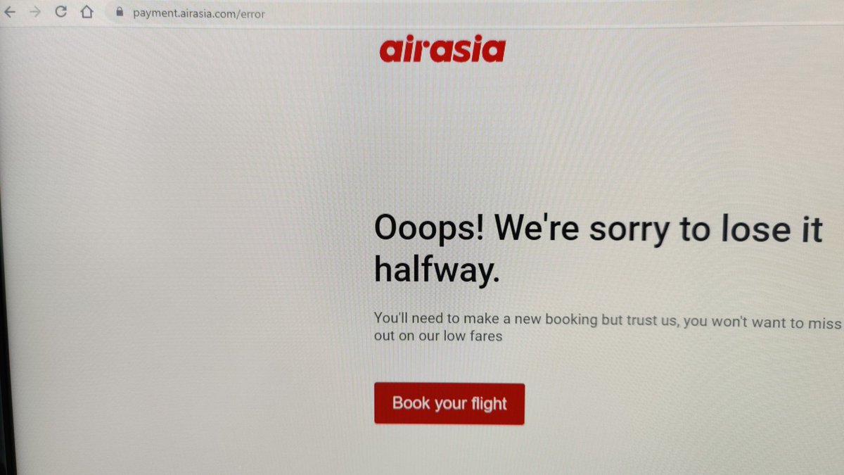 phuihock's tweet photo. @AVA_airasia I am trying to book a flight and this page shows up, can't pass the payment stage. I have retried multiple times on both mobile app and PC. 

What's going on? https://t.co/1aimLUaX3z