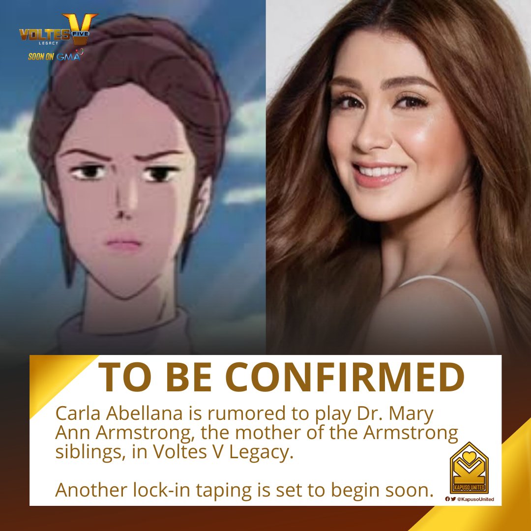 KapusoUnited's tweet photo. TO BE CONFIRMED: #CarlaAbellana is rumored to play Dr. Mary Ann Armstrong in #VoltesVLegacy. 

In a recent interview, Ms. Lilybeth Rasonable hints at the next project of the actress, says "it's a big guest role in in a big TVproject of GMA". 

Stay tuned! https://t.co/S0rL0jBPC5