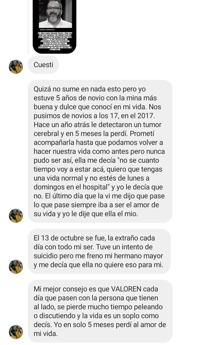 Cuestionateeok's tweet image. Puse una historia hablando de como el cáncer se llevo a Gerardo Rozin y un seguidor me contó esto. Estoy destrozada.