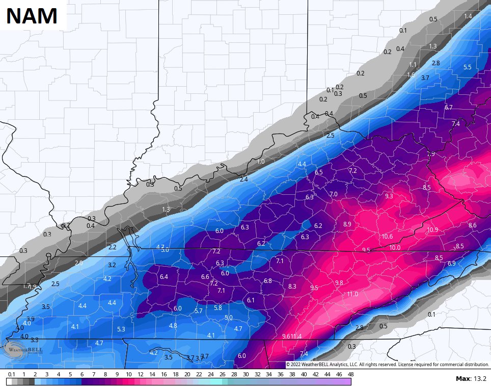 Kentuckyweather's tweet photo. The NAM is dropping the hammer from the Lexington area and east. #kywx https://t.co/Pge5ajHMb8