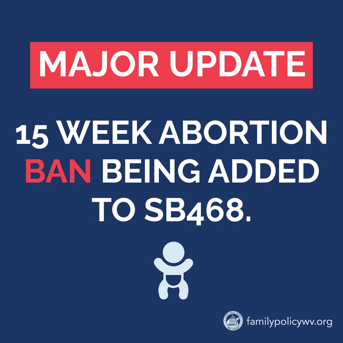 FamilyPolicyWV's tweet photo. After working tirelessly with lawmakers, we are proud to report that an amendment to prohibit abortions after 15-weeks will be added to SB468.

This amendment will offer the same protections of life as the Mississippi law that is currently pending a decision by SCOTUS in Dobbs. https://t.co/ImHP4EKjFc