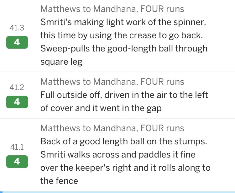 manasikasande's tweet photo. Smriti manipulating the field like this is a delight to watch #CWC22 #CricketTwitter #TeamIndia https://t.co/NQwZaB7HPl