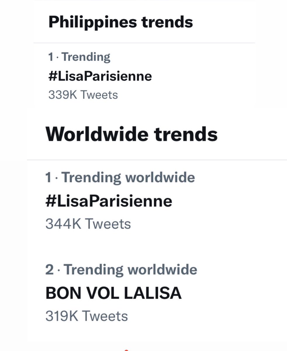 TeamLisaPH's tweet photo. Our tags are currently trending #1 in the Philippines and Top 1 and 2 Worldwide. 

BON VOL LALISA
#LisaParisienne https://t.co/NGvQq5CPt8