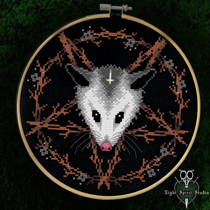NightSpiritGoth's tweet photo. New #crossstitch pattern! The Opophomet. Opossum Baphomet. I can design better than I can come up with names. Link in bio if you want to buy this pattern and [SCREAM FOR SATAN]
#xstitch #opossum #gothic https://t.co/Wxw5r6nW1w