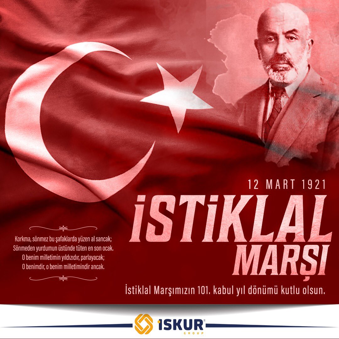 iskurholding's tweet photo. Milli şairimiz Mehmet Akif ERSOY'un yazdığı milletimizin onurlu mücadelesini ve bağımsızlığını vurgulayan, İstiklal Marşı’mızın, Türkiye Büyük Millet Meclisi tarafından kabul edilişinin 101. yıl dönümü kutlu olsun.
#i̇stiklalmarşı #mehmetakifersoy #iskurgroup https://t.co/K81aHKjvVB