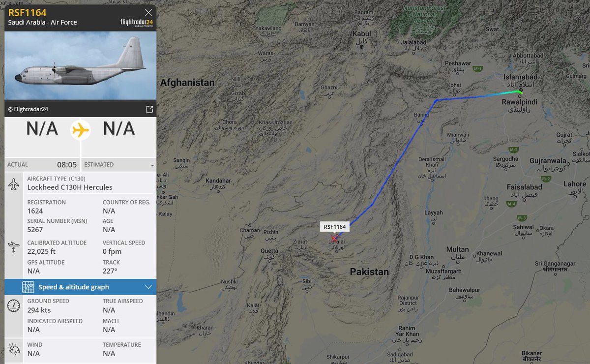 5472_nde's tweet photo. #SaudiAF C130 out of Islamabad #Pakistan. 0918z https://t.co/tVnGLGNitF