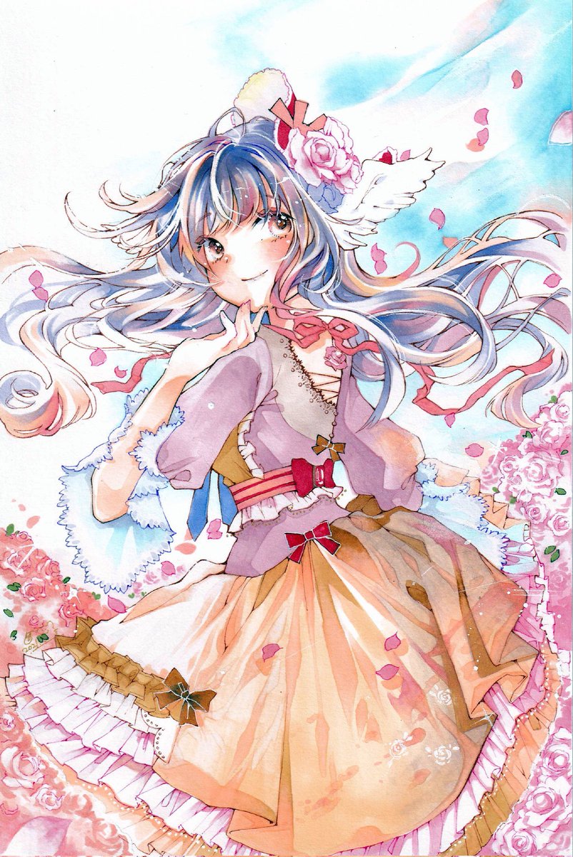 「フリルと髪の毛とふわっとした雰囲気を描くのが好きです🌸

#絵柄が好みっていう」|憂有@制作中のイラスト