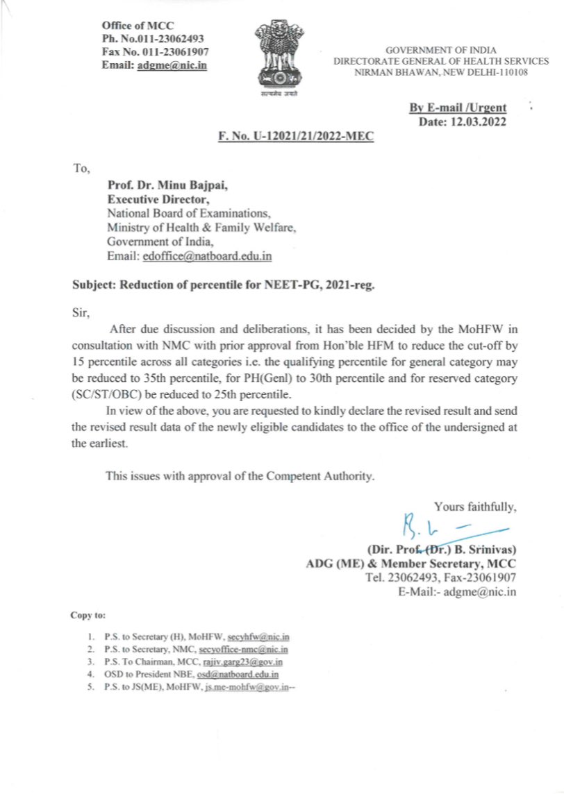 FordaIndia's tweet photo. Thankful to Hon’ble @mansukhmandviya Sir for approving reduction of “Cut-off Percentile” for candidates in ongoing #NEETPGCounselling2021. This will help in reducing wastage of precious Broad-speciality seats #MCC @NMC_IND @NBEMS_INDIA @DghsIndia @ANI @MirrorNow @IndiaAheadNews https://t.co/kIJ5lDnAuq