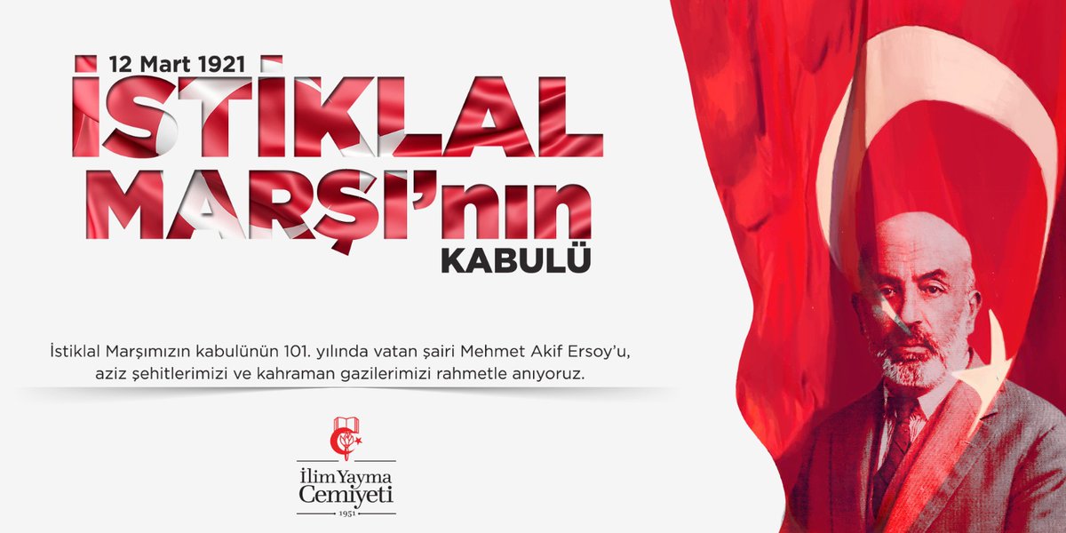 İstiklal Marşımızın kabulünün 101. yılında vatan şairimiz Mehmet Akif Ersoy'u, aziz şehitlerimizi ve kahraman gazilerimizi rahmetle anıyoruz.
#MehmetAkifErsoy #İstiklalMarsı