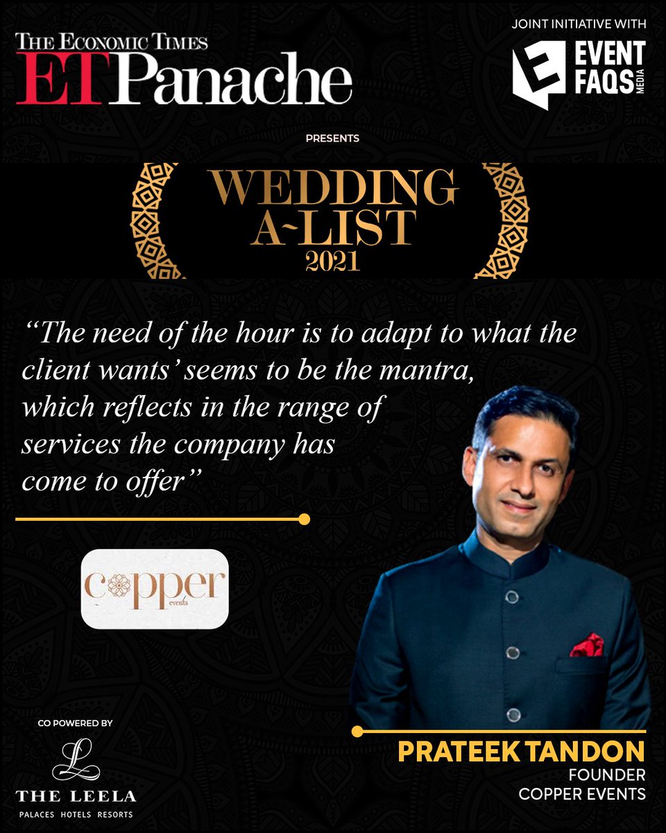 EVENTFAQS's tweet image. Be prepared to be amazed as top wedding planners from India, the epitome of perfection are showcased in ET Panache Wedding A-list Magazine. @ETPanache

Entry by invitation only. priya@eventfaqs.com

#Eventfaqs #WeddingBusiness #WeddingPlanner #ETPanache #Leelahotels #WeddingAList