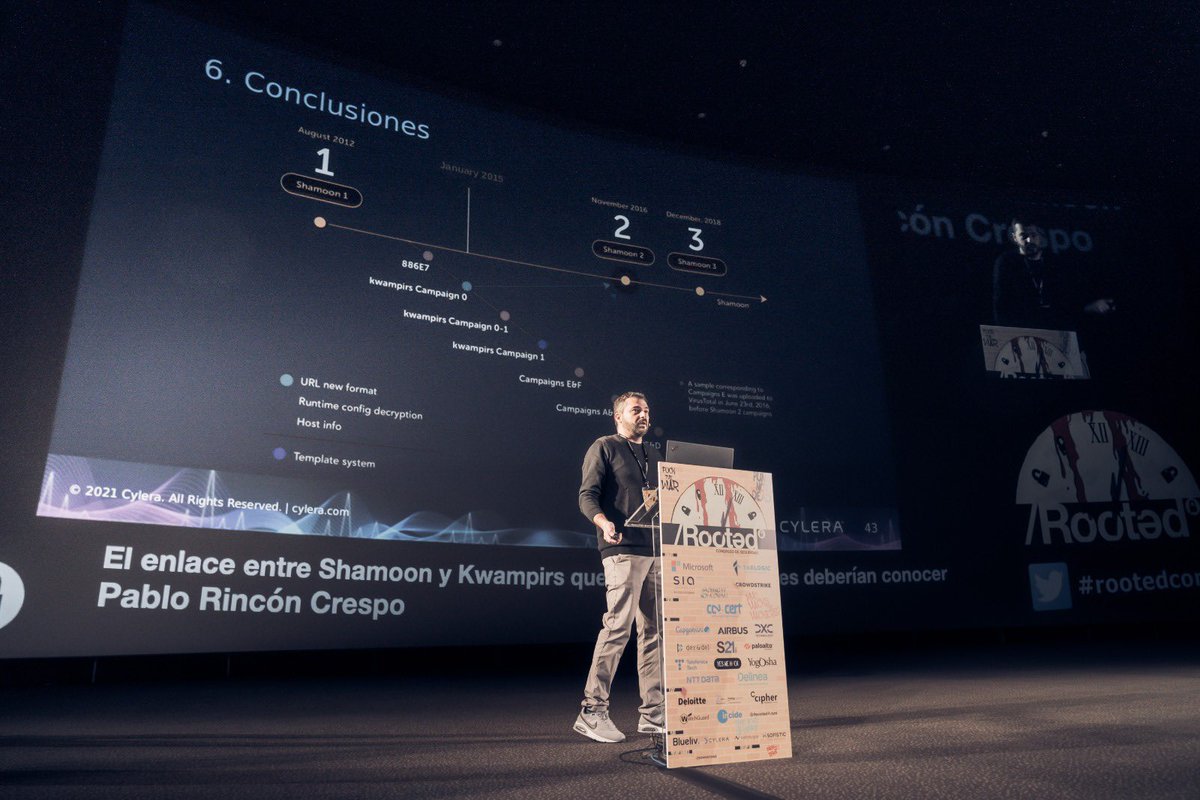 rootedcon's tweet photo. Pablo Rincón @PabloForThePPL de @Cylera_ abre el día en la sala 19 hablándonos de los enlaces entre asgámoos y Kwampira que todos los Hospitales deberían conocer.
 
Muchas gracias por compartir toda esta información con nosotros!! https://t.co/w04DIstYwb