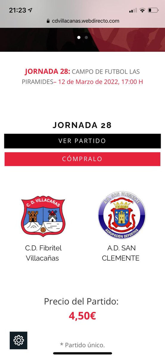 Desde comunicamos que el partido se podrá seguir por nuestra plataforma.
Así que afición dejaros el alma desde casa 👇👇cdvillacanas.webdirecto.com

🏆 3ª RFEF
🏟️ Las pirámides 
🕔 17:00
⚽ <a href="/cd_villacanas/">CD FIBRITEL VILLACAÑAS</a> 🆚 <a href="/AD_SanClemente/">A.D. San Clemente Oficial</a> 

#DaleVillacañas
#LaGrandezaDeSerHumildes
<a href="/FPanocha/">FRENTE PANOCHA</a>