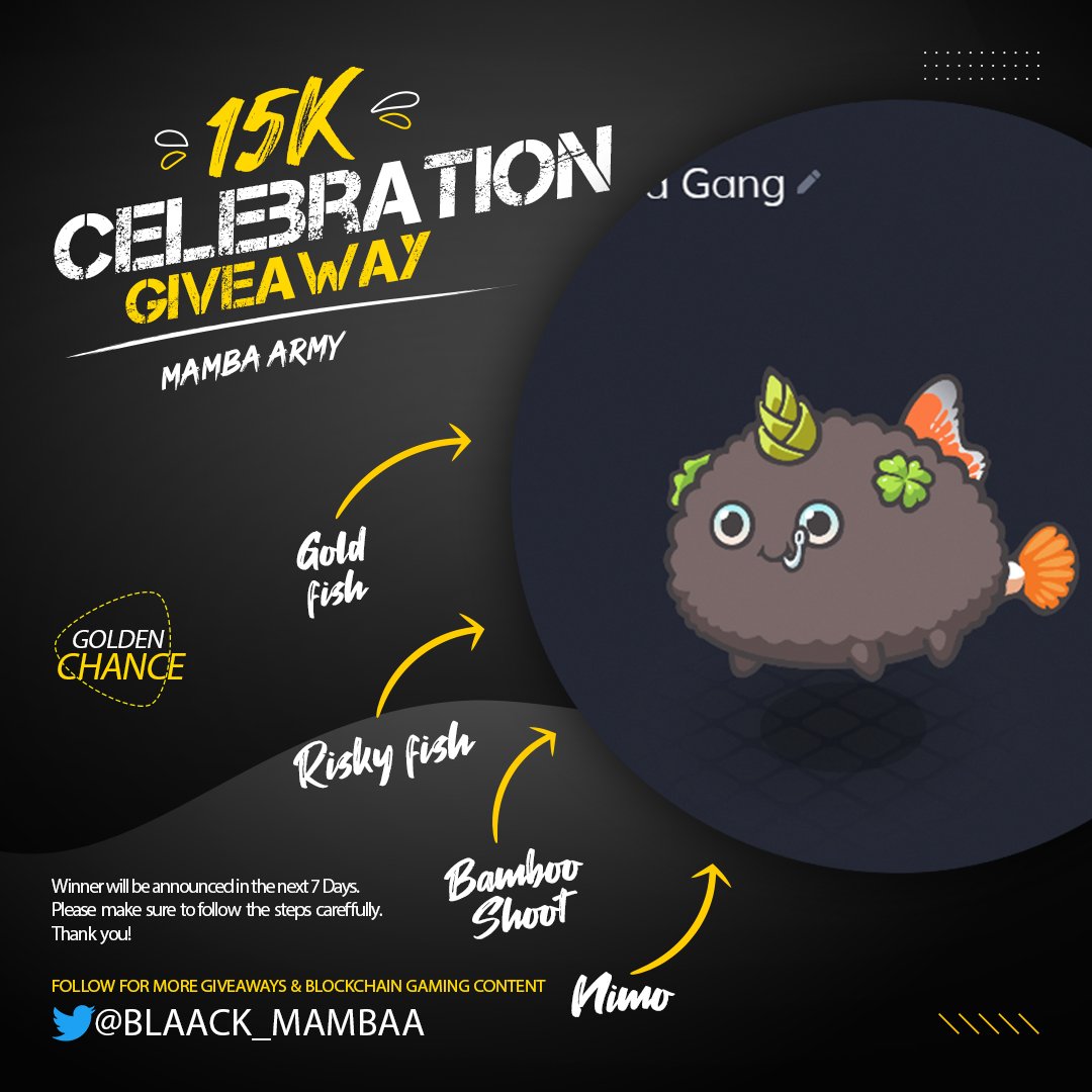 15K Celebration Giveaway🔥
This Axie is looking for his new owner

For Participate:
Follow: <a href="/blaack_mambaa/">Black Mamba 👑</a> @AxieLima @AxieBuzz <a href="/P2E_Daily/">Heist 🎯</a>  
2: Like + RT
3: Tag 3 Friends

Good Luck✌️
