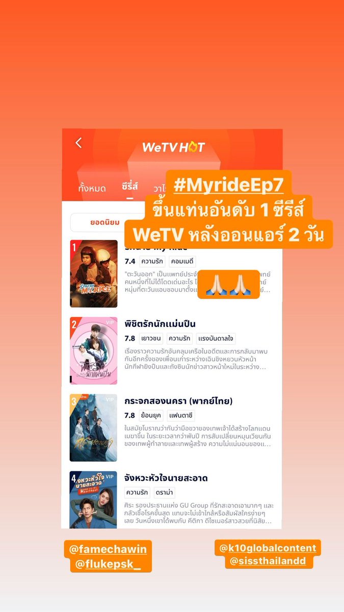 Tomasbuubaloo's tweet photo. Congratulations to the entire team and the production, for the second consecutive week MyRide at Number 1 on WeTvHot. Fame &amp; Fluke are doing very well, their work is wonderful 😭🥺💙

#MyRideTheSeries #รักนายMyRide #MorkTawan #flukepongsakorn #FameChawin #MyrideEp7 https://t.co/gmXnaUAaEj
