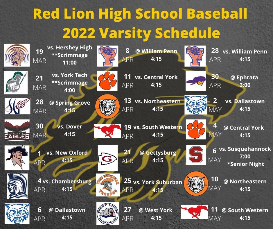 Red Lion Varsity Baseball 2022 Schedule