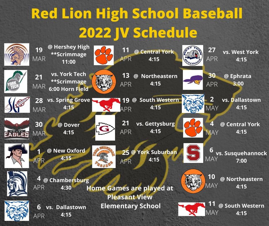 Red Lion JV Baseball 2022 Schedule