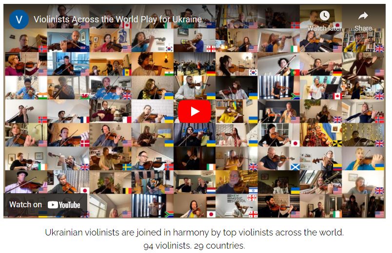 London Symphony Orchestra: 'In this video, 94 violinists globally come together to accompany violinists in #Ukraine - some in basement shelters - in a Ukrainian folk song. Read story, donate to charities & download score.' violinistssupportukraine.com
#ViolinistsSupportUkraine 💙